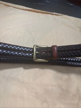 Fossil Dark Brown Braided Leather Belt with Brass-Tone Buckle